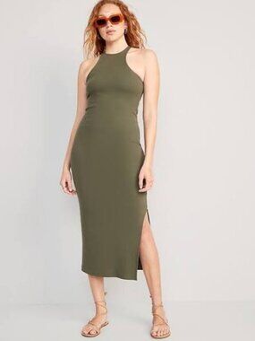 *NWT Old Navy Fitted High-Neck Rib-Knit Maxi Dress XL Alpine Tundra Green